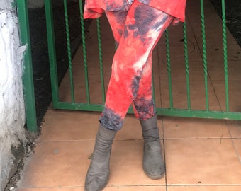 Orange Tie Dye Slouchy Pants: Extra Long Yoga Leggings with Pockets