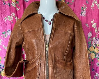 Vintage 80s Rust Leather Bomber Women's Jacket