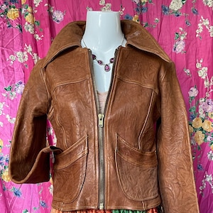 Giacca bomber da donna in pelle ruggine vintage anni &#39;80