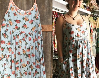 Blue Floral Mica BabyDoll Dress Small