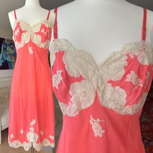 Vintage 1940s Lace Melony Orange Slip Dress