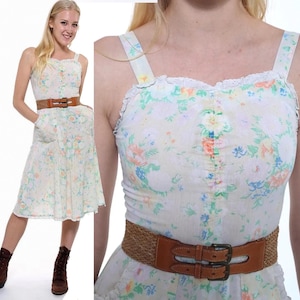 1970s Boho Cotton Prairie Dress with Pockets