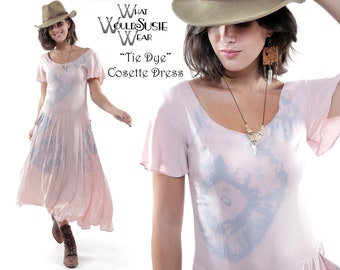 Tie Dye Pink Boho Flare Dress with Pockets/Hand Dyed Only Four Made
