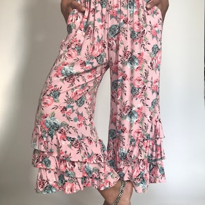 Pink Floral Bloomer Ruffle Pants