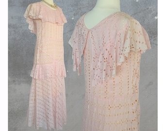 1930s Pink Eyelet Flapper Tea Dress