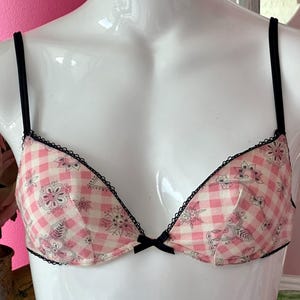 Y2K Pink White and Black Gingham Plaid Bra Lightly Lined US/UK 30