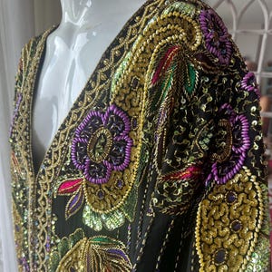 Vintage Black and Gold Silk Floral Sequin Jacket 1X