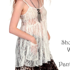 Ivory Lace Babydoll Dress/LACEYMica Dress/Lace Mini Dress/ S/M/L/XL
