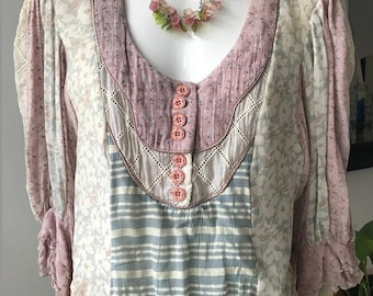 Vintage 70er Jahre Boho Poirie Top Dichter Ärmel
