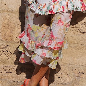 White and Red Floral Ruffle Bloomer PantalOOnies, Pantaloons, Womens Bloomers