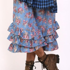 Blue Floral Ruffle PantalOOn Bloomer Pants