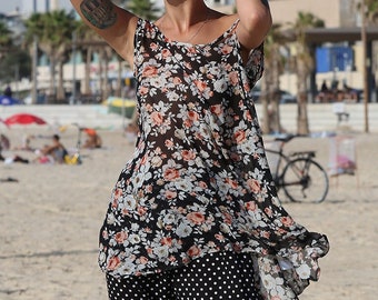 Black Floral Flowy Flare Top