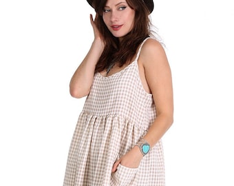 Plaid Mica Gingham Babydoll Dress Summer Dress