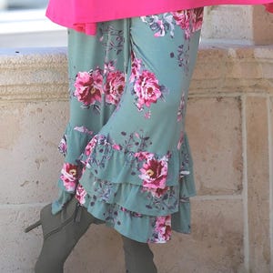 Green Floral Pantaloon Bloomer Pants/Floral Ruffle Pants/Teal Pants Large to XXL P-M Sold Out