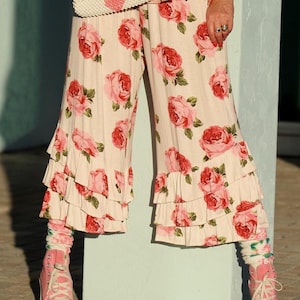 Rose Pink and White Bloomers Floral Bloomer Ruffle Pants Floral PantalOOnies White Bloomers for Women
