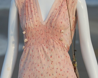 Vintage 1940s Peach Floral Silk Slip Dress