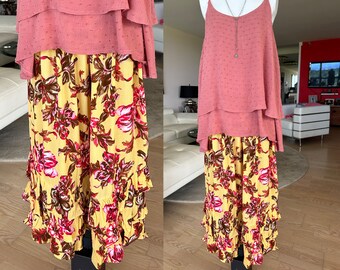 Yellow and Fuchsia Floral Bloomer PantalOOn Pants, Ruffled Pants, PantalOOns