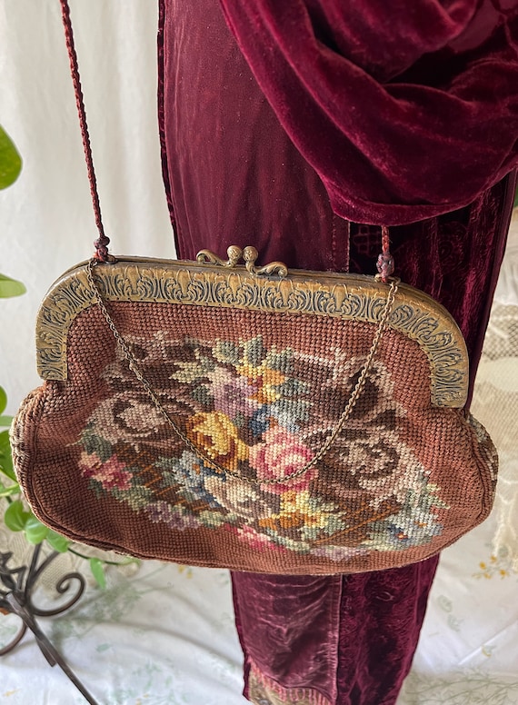 Vintage Large Needlepoint Purse, Vintage 50s Need… - image 2