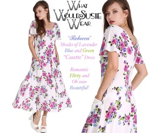 White Lavender Vintage Drop Waist Floral Dress