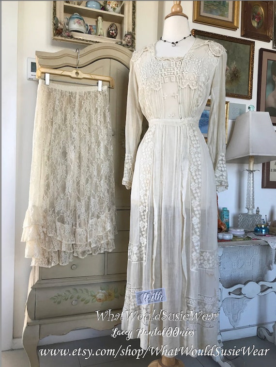 Antique Edwardian Netted Lace Embroidered Dress - image 10