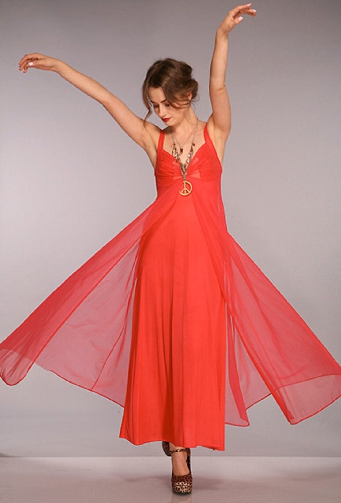 Vintage 1960s Red Negligee Slip Dress