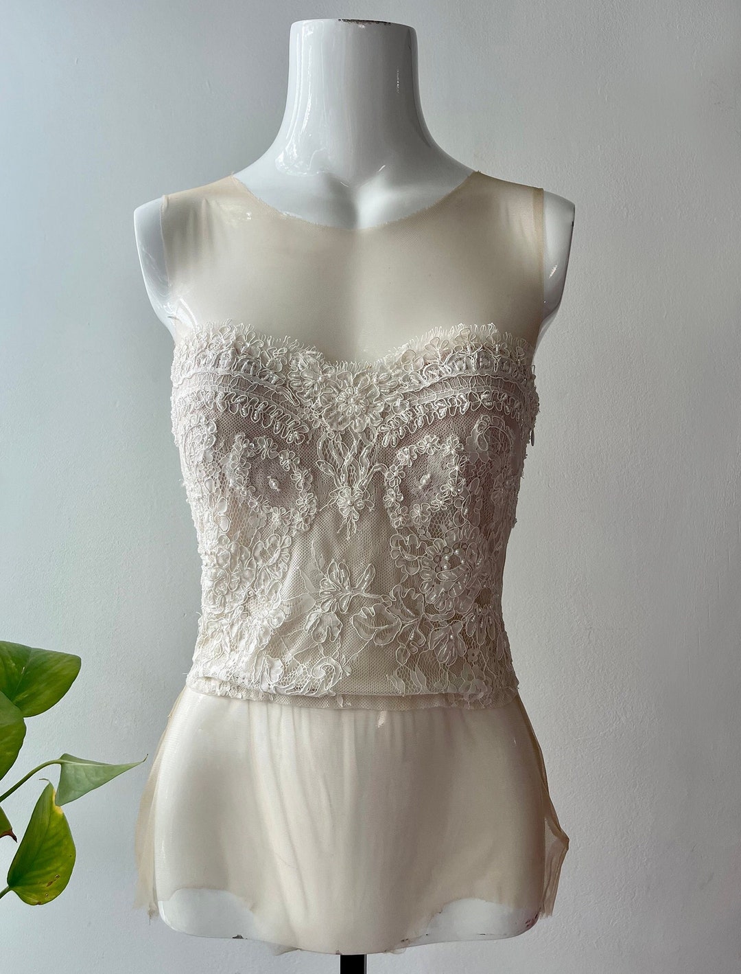 Lace Corset Bodysuit Stretch Lace Corset With Sheer Bodice Etsy