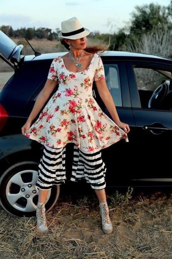 Rose Floral Stretch Asymmetrical Fit and Flare Dress