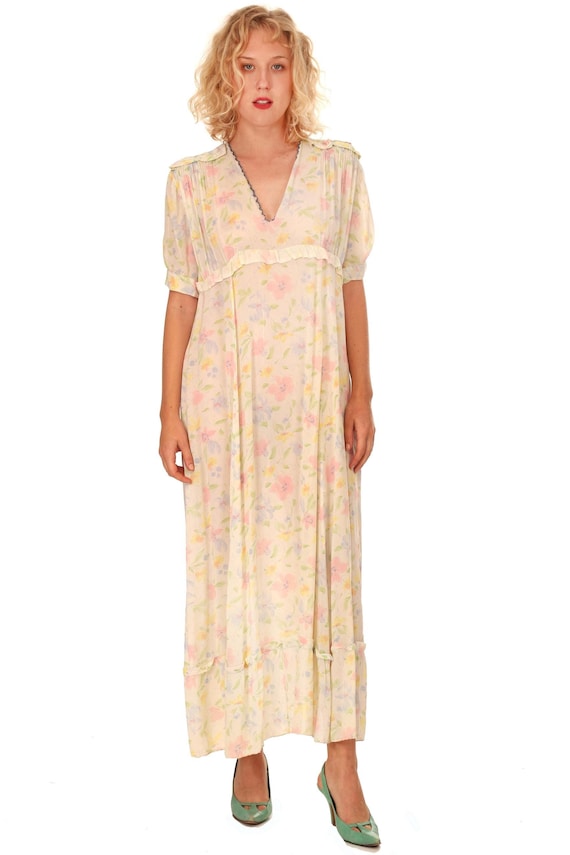 1940s Floral Maxi Slip Dress: Pastel Embroidered … - image 1