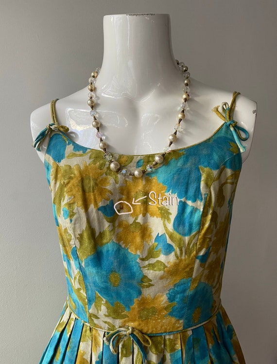 Vintage 1950s Sundress l 50s Turquoise and Gold S… - image 10
