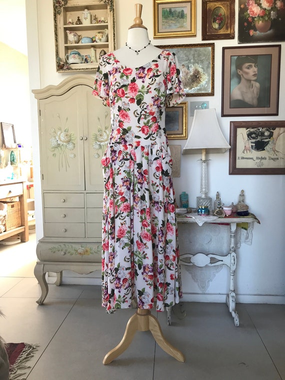 One of A Kind Floral Vintage Style Drop Waist Dress