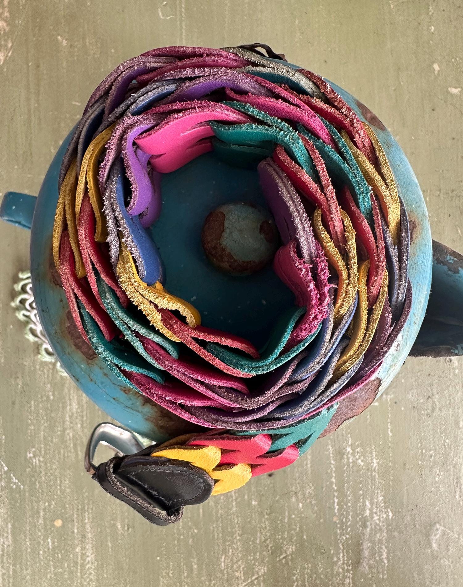 Vintage 80s Rainbow Woven Leather Belt: Multi Color Chain 
