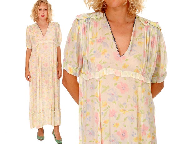 1940s Floral Maxi Slip Dress: Pastel Embroidered … - image 3