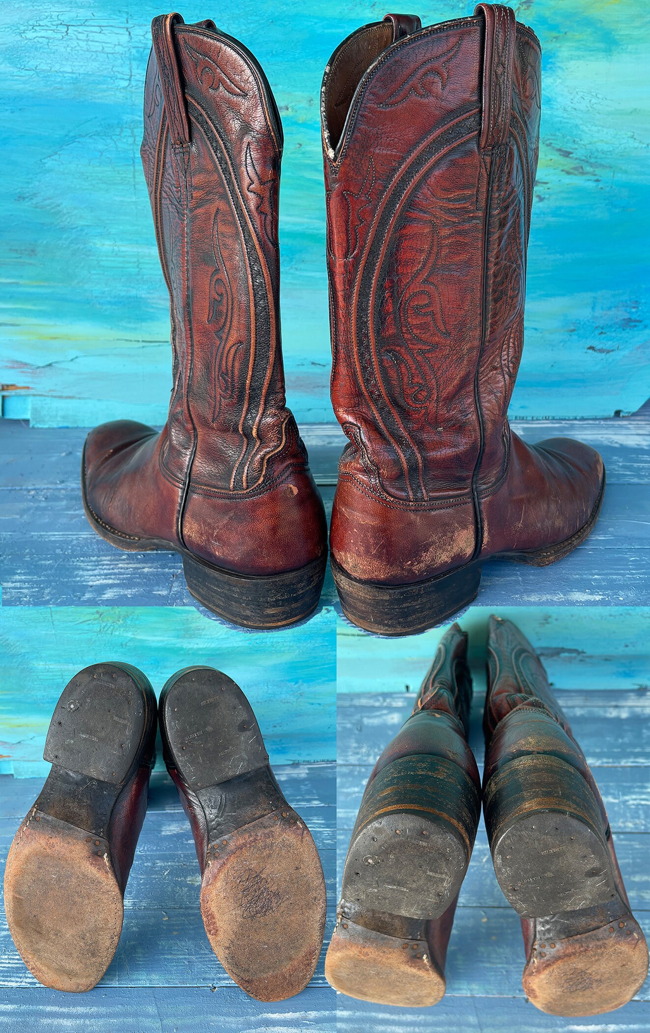 Ladies Vintage 70s Texas USA Brown Leather Round Toe Western