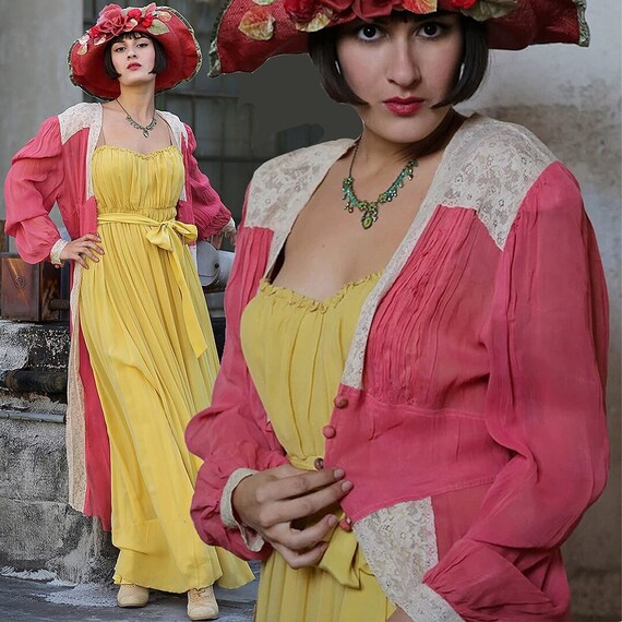 Vintage 1940s Pink Silk Lace Robe Duster - image 2