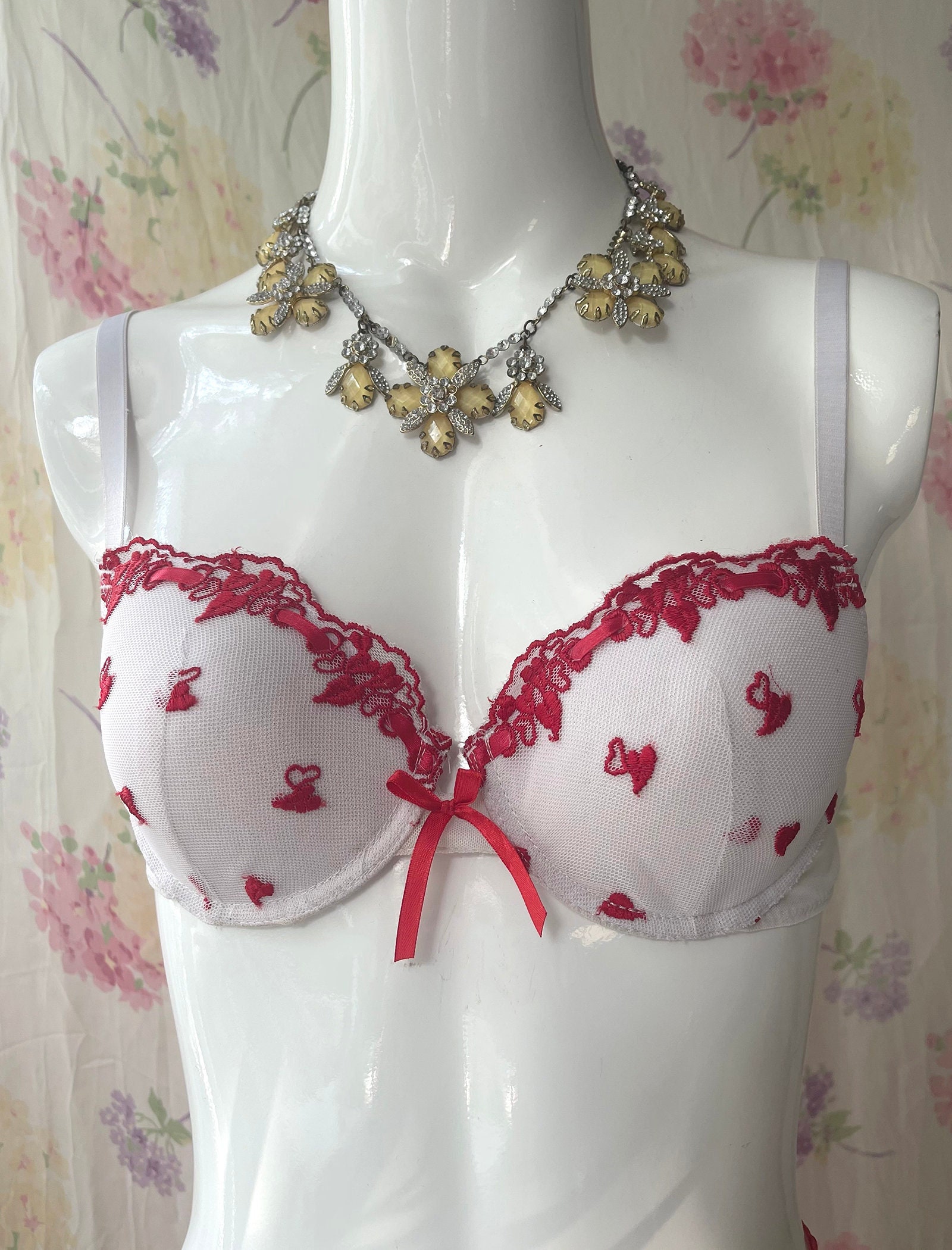 Valentines Red Bra Set Vintage Bikini Thong Matching 36C Felina -   Canada