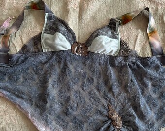 Vintage Grey Lace Bra Crop Top