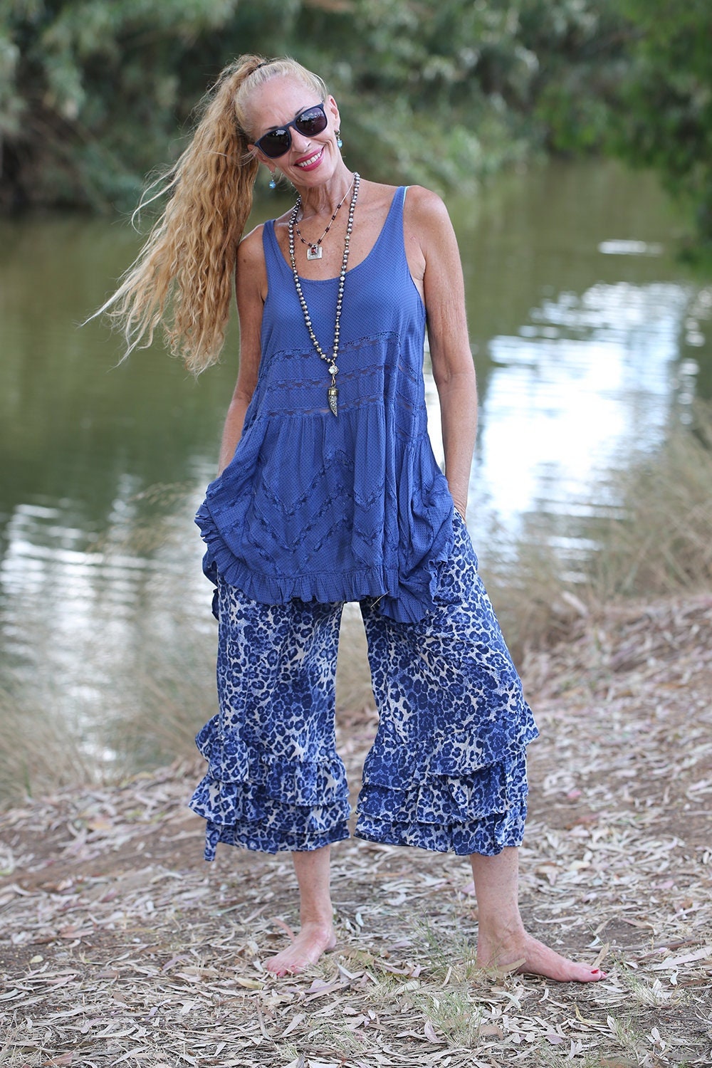 Blue Leopard Print Bloomer Pants/PantalOOnies/Ruffled Pants and Capris/Pantaloons