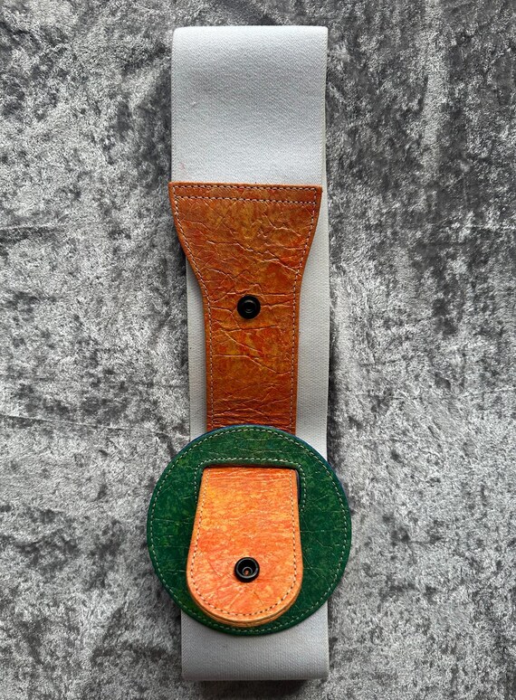 Vintage 70s Leather Elastic Waist Reversible Belt - image 7