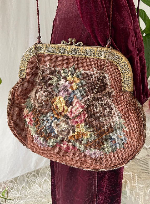 Vintage Large Needlepoint Purse, Vintage 50s Need… - image 6