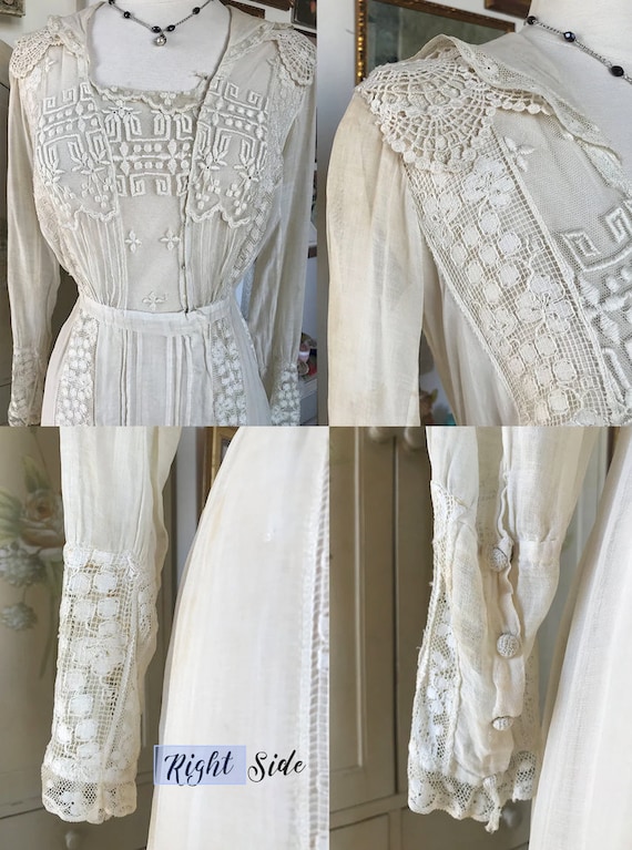 Antique Edwardian Netted Lace Embroidered Dress - image 6