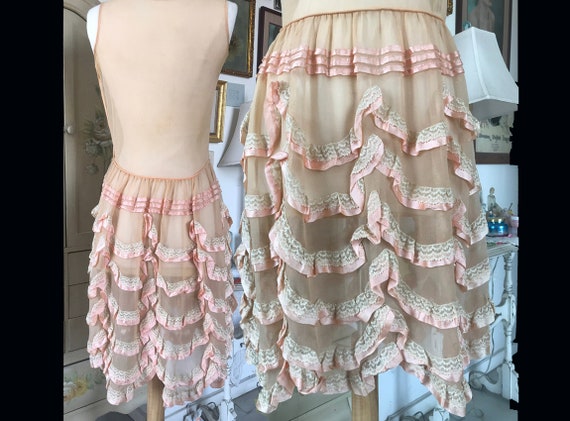 Antique 1920s Sheer Peach Edwardian Lace Ruffled … - image 1