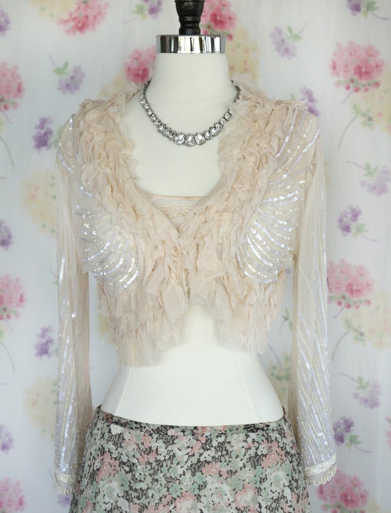 Betsey Johnson Sheer Sequin Beaded Bolero Jacket - image 2