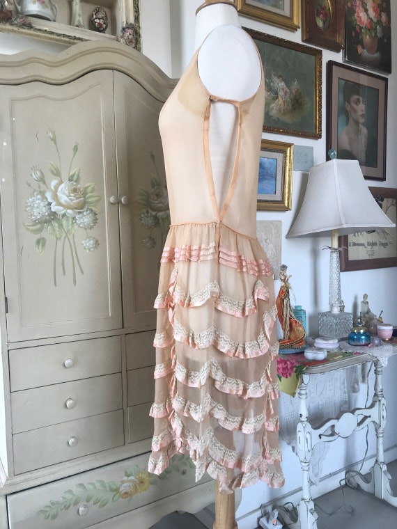 Antique 1920s Sheer Peach Edwardian Lace Ruffled … - image 4