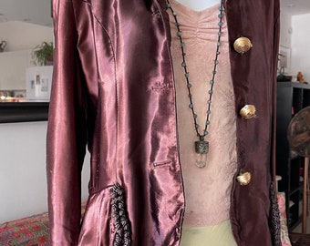 Vintage Edwardian Style Rusty Brown Satin Jacket