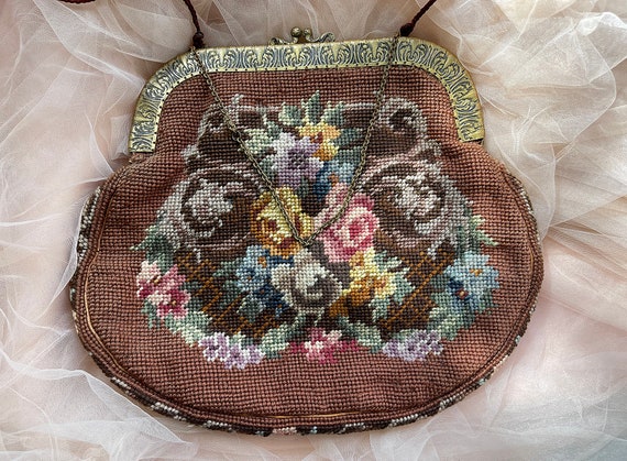 Vintage Large Needlepoint Purse, Vintage 50s Need… - image 9