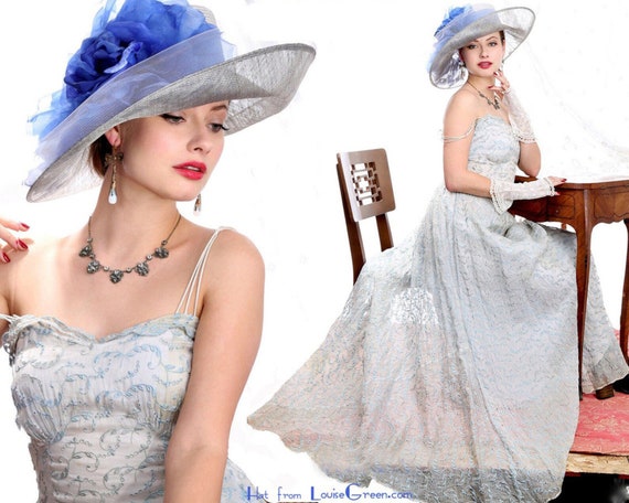 Vintage 1940s Blue Eyelet Sweetheart Goddess Dres… - image 1