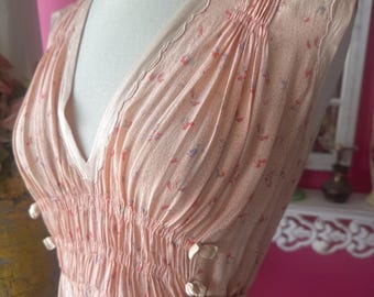 Vintage 1940s Peach Floral Silk Slip Dress