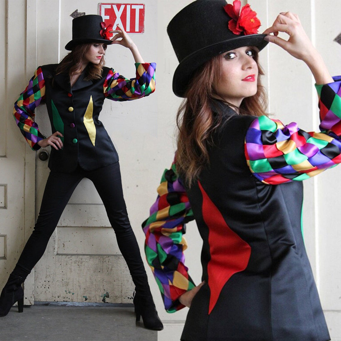 Vintage Black Satin Blazer: Braided Sleeve Jacket, Mr. Lee Custom Made, Foto 2 von 5