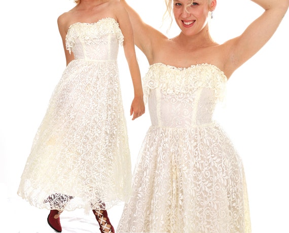 vintage white lace strapless dress Vintage White Lace Strapless A-Line Homecoming Dress Party Dress Cockt DSProm