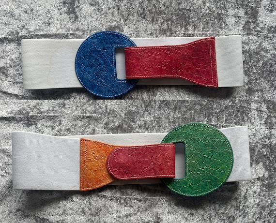 Vintage 70s Leather Elastic Waist Reversible Belt - image 1